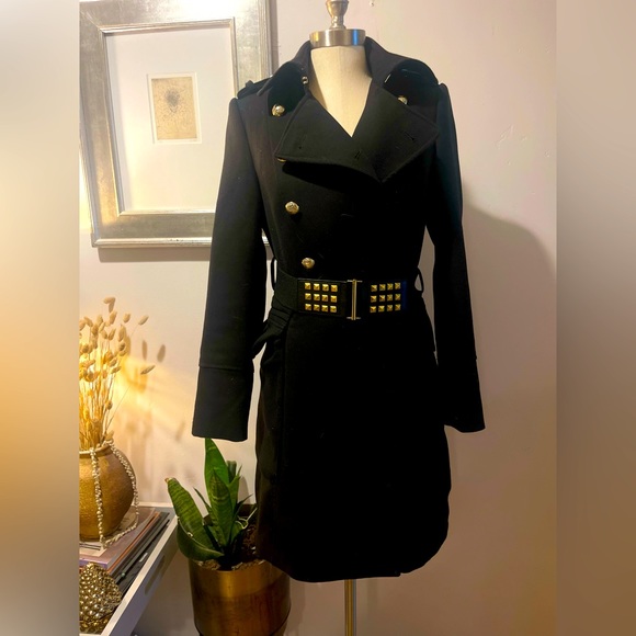 Zara women’s medium long black army style double breasted trench coat - Picture 3 of 6